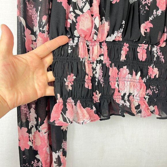 Free People Cropped Semi Sheer Lace Top Women M Floral Whimsygoth Dark Romantic - Picture 3 of 14